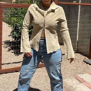 Y2K leather bell sleeve top